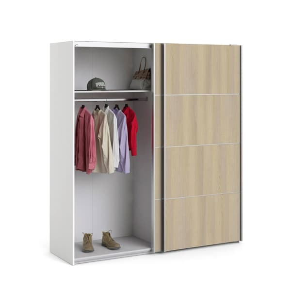 Veto garderobeskap B 2 dørs H201 cm x B182 cm hvit, eik struktur dekor.