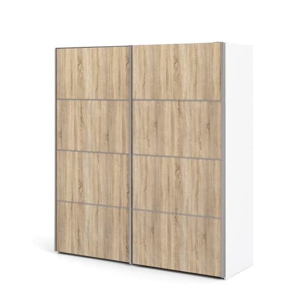 Veto garderobeskap B 2 dørs H201 cm x B182 cm hvit, eik struktur dekor.