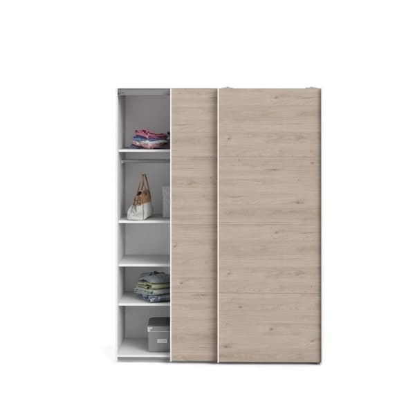 Veto skyvedørsskap B150 cm 2 dører hvit og hickory dekor.