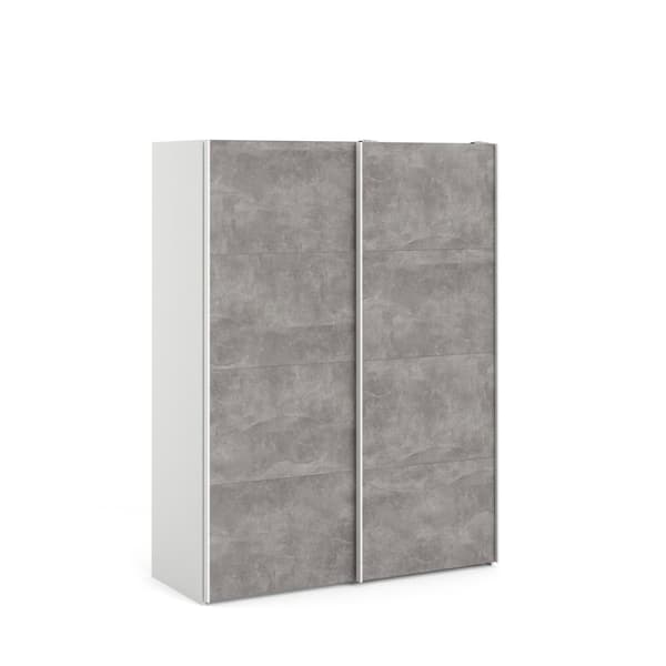 Veto skyvedørsskap B150 cm 2 dører hvit og betong dekor.