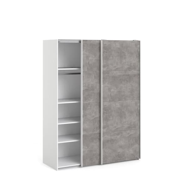 Veto skyvedørsskap B150 cm 2 dører hvit og betong dekor.
