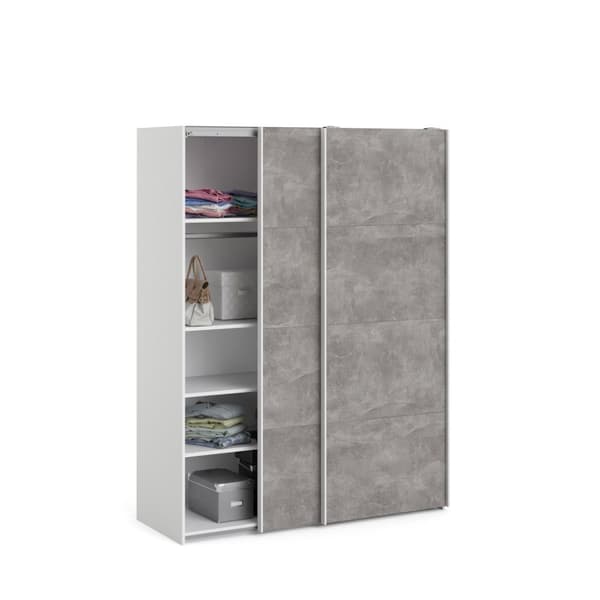 Veto skyvedørsskap B150 cm 2 dører hvit og betong dekor.