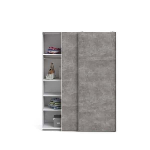 Veto skyvedørsskap B150 cm 2 dører hvit og betong dekor.