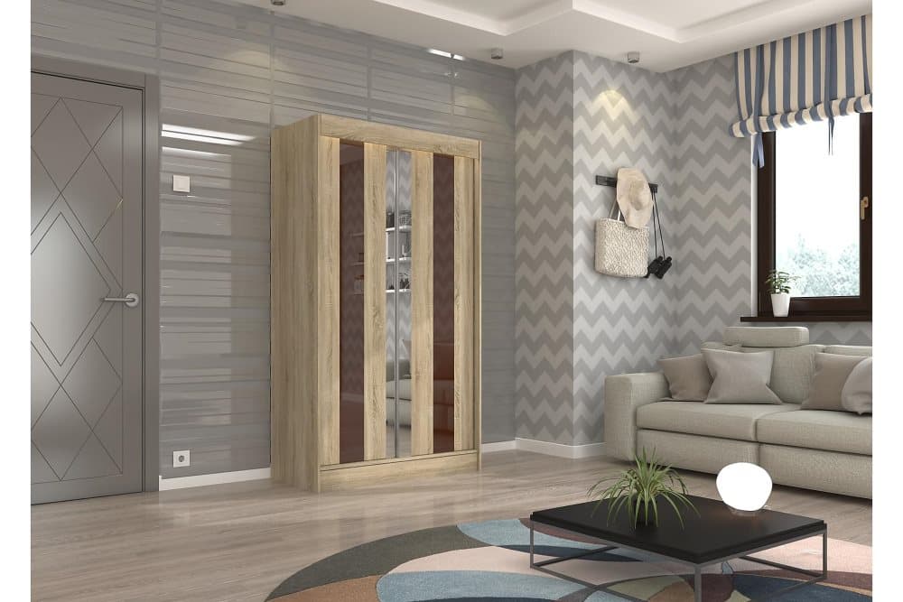 KINTA Garderob med Spegel 120x215 cm Mörkbrun/Ekfärg