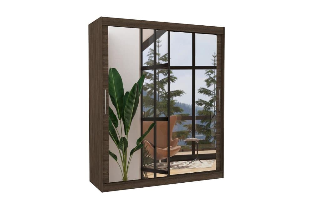 ETTIA Garderob med Spegel 180x215 cm Mörkbrun