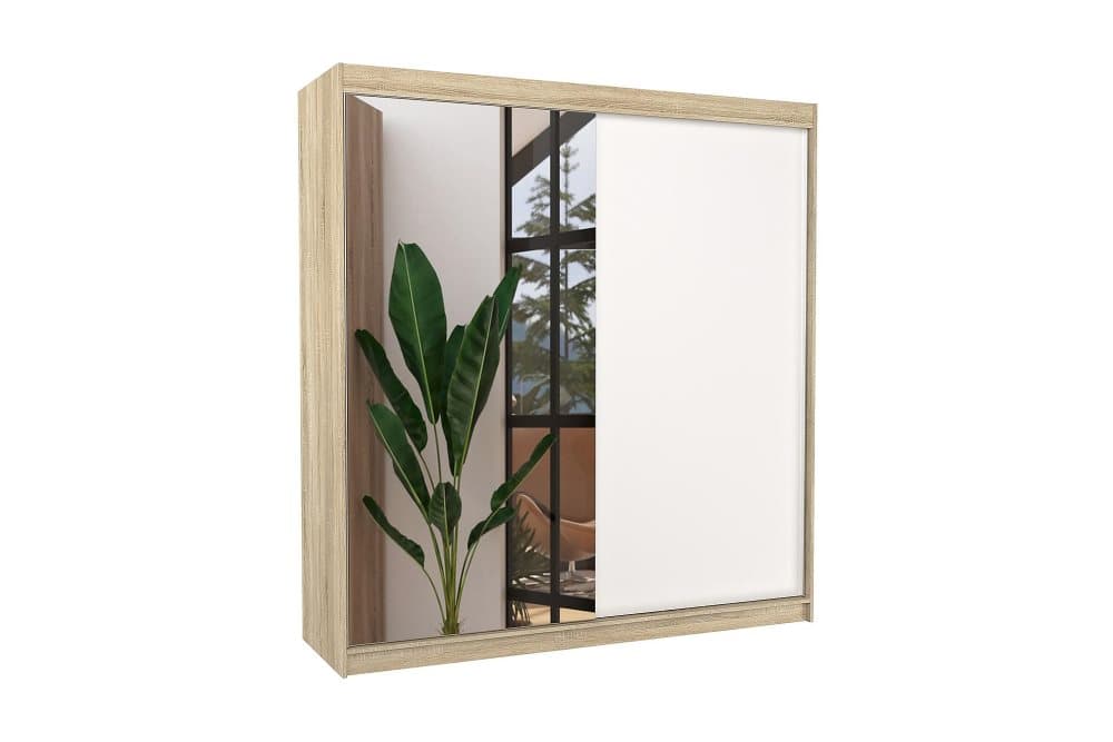 EDELLE Garderob med Spegel 200x215 cm Sandek/Vit