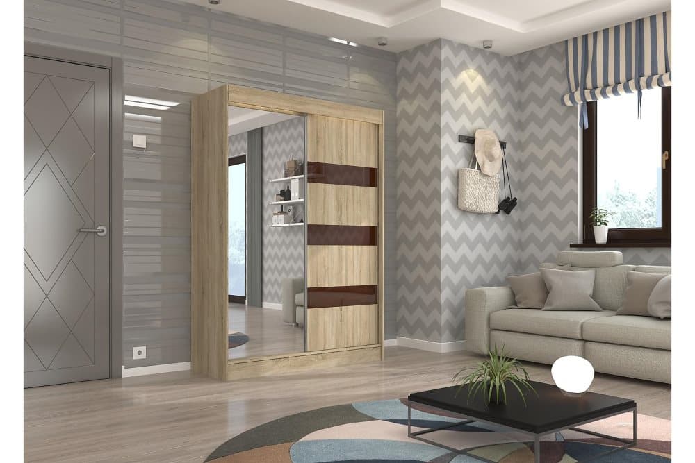 LAJES Garderob med Spegel 150x215 cm Mörkbrun/Ekfärg