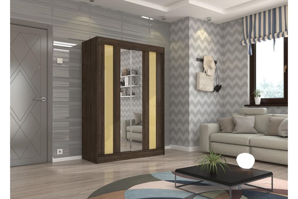 KINTA Garderob med Spegel 150x215 cm Wenge/Beige