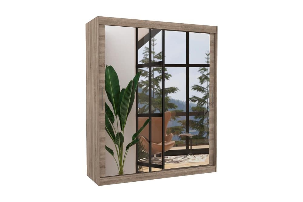 ETTIA Garderob med Spegel 180x215 cm Ljust Trä