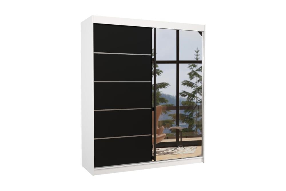 CARMAUX Garderob med Spegel 180x215 cm Vit/Svart