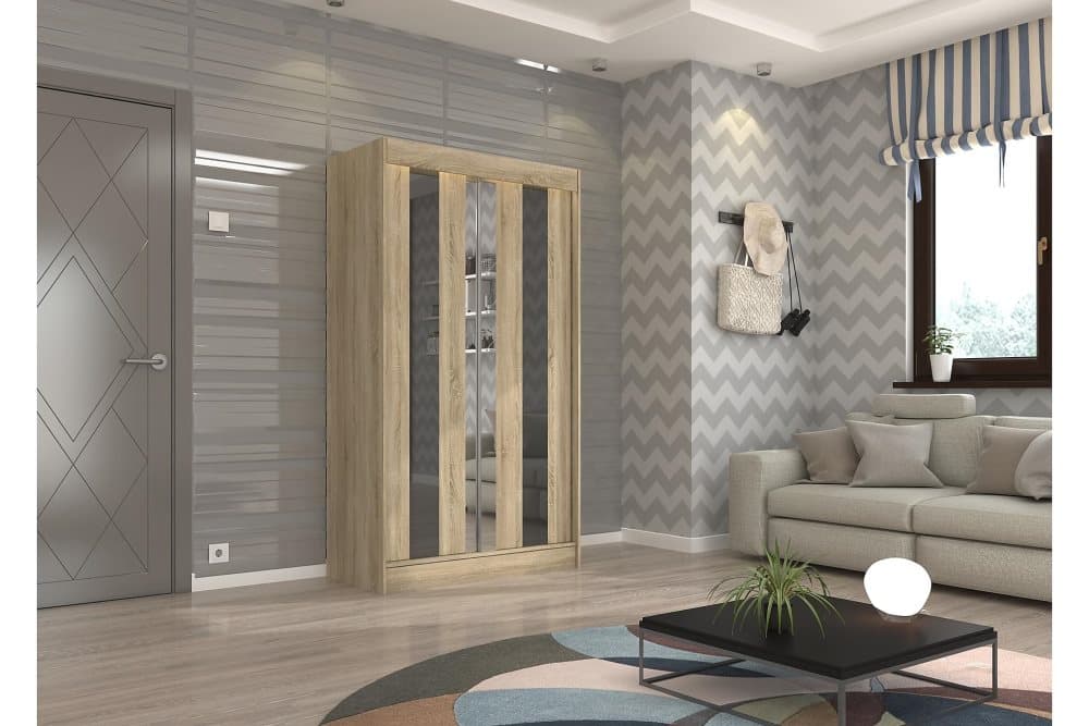 KINTA Garderob med Spegel 120x215 cm Ljust Trä/Svart