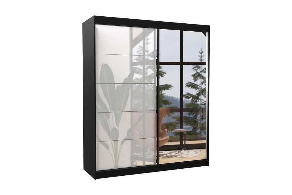 TATARU Garderob med Spegel 180x215 cm Svart/Vit