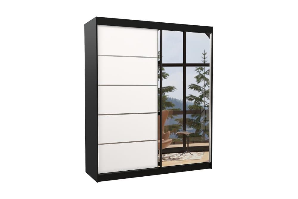 CARMAUX Garderob med Spegel 180x215 cm Svart/Vit