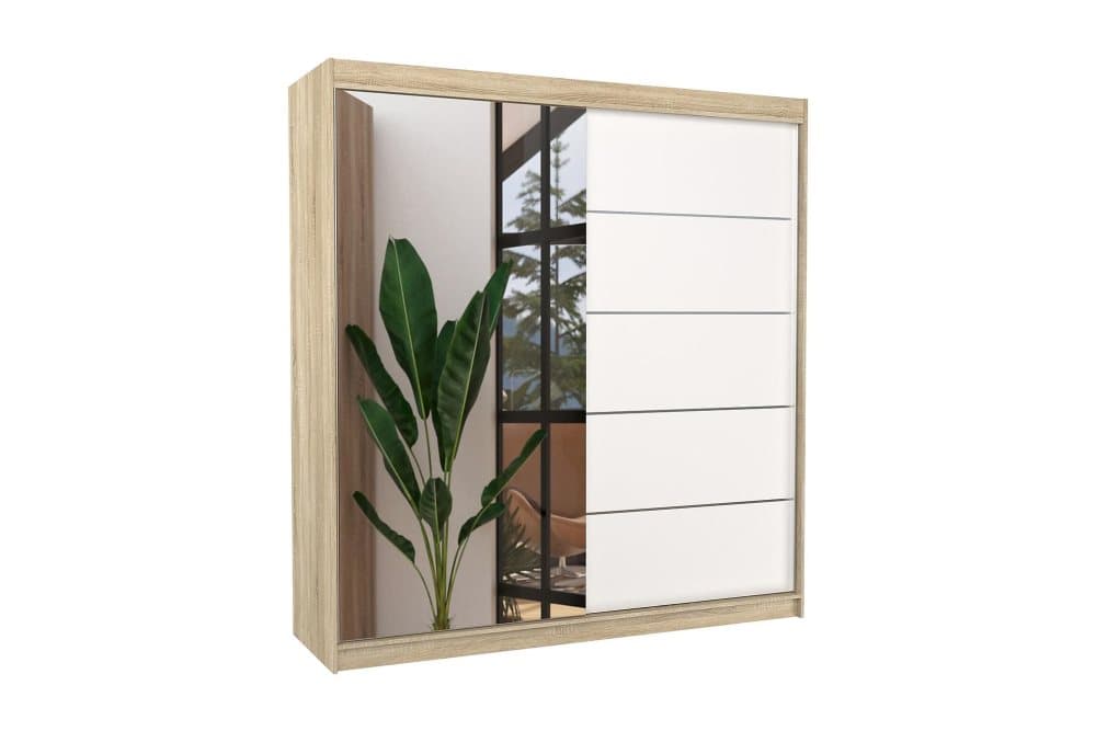 OLIFARD Garderob med Spegel 200x215 cm Sandek/Vit