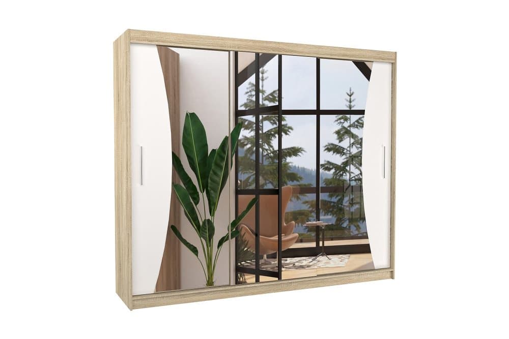 DIEST Garderob med Spegel 250x215 cm Sandek/Vit