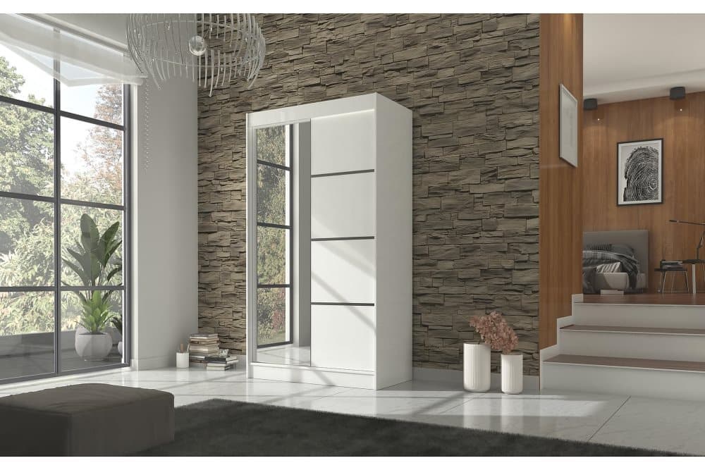 GILANA Garderob med Spegel 120x215 cm Vit