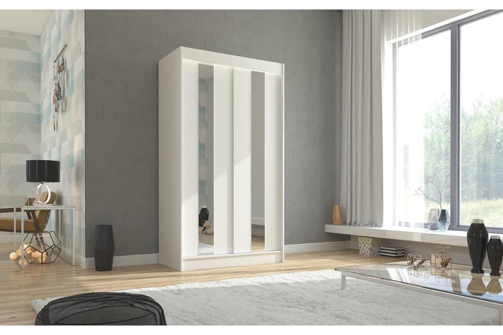 BALTOW Garderob med Spegel 120x215 cm Vit