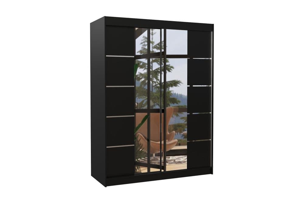 NORIAS Garderob med Spegel 150x200 cm Svart