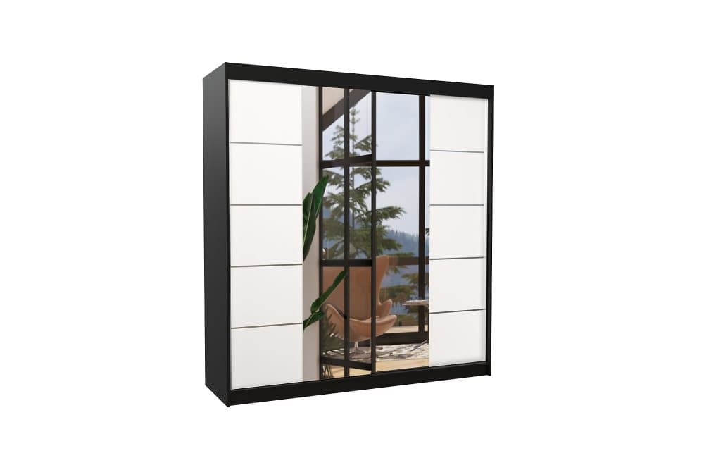 DALNEY Garderob med Spegel 200x215 cm Svart/Vit