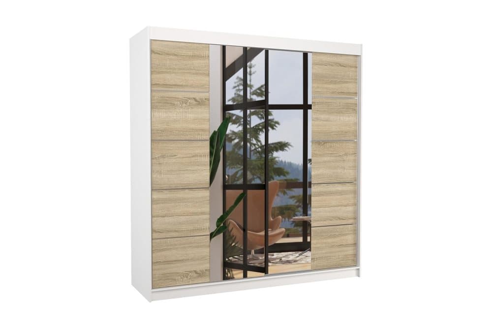 DALNEY Garderob med Spegel 200x215 cm Vit/Sandek