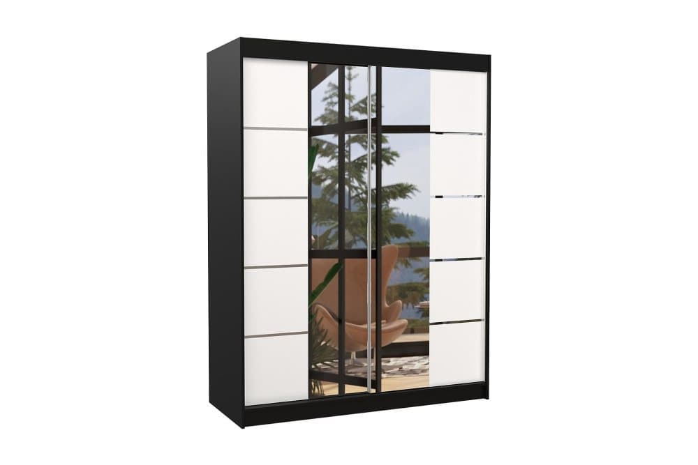 NORIAS Garderob med Spegel 150x200 cm Svart/Vit