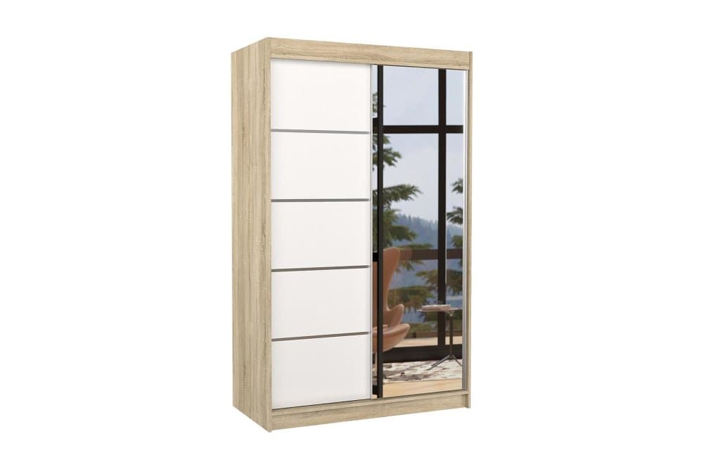 NICANI Garderob med Spegel 120x200 cm Sandek/Vit