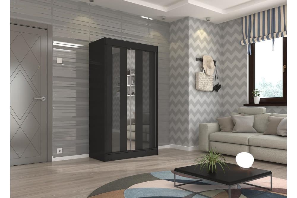 KINTA Garderob med Spegel 120x215 cm Svart