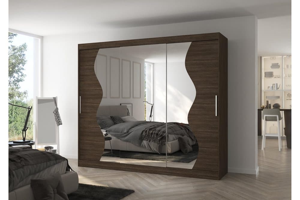 SHAREI Garderob med Spegel 250x215 cm Mörkbrun