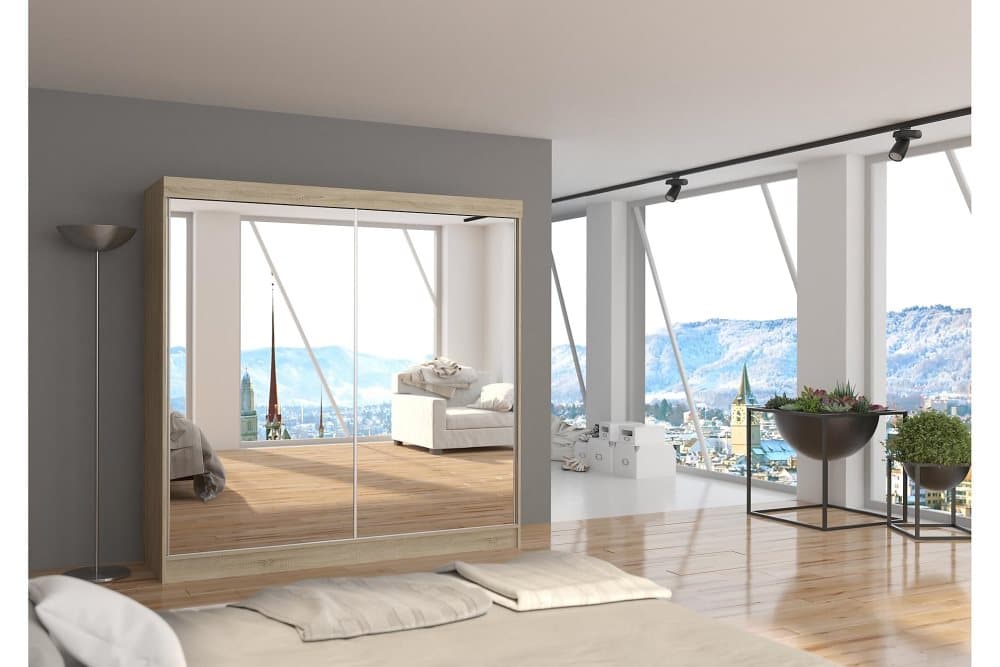 LAGUNI Garderob med Spegel 200x200 cm Sonomaek