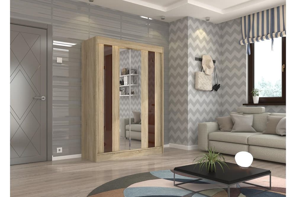 KINTA Garderob med Spegel 150x215 cm Mörkbrun/Ekfärg