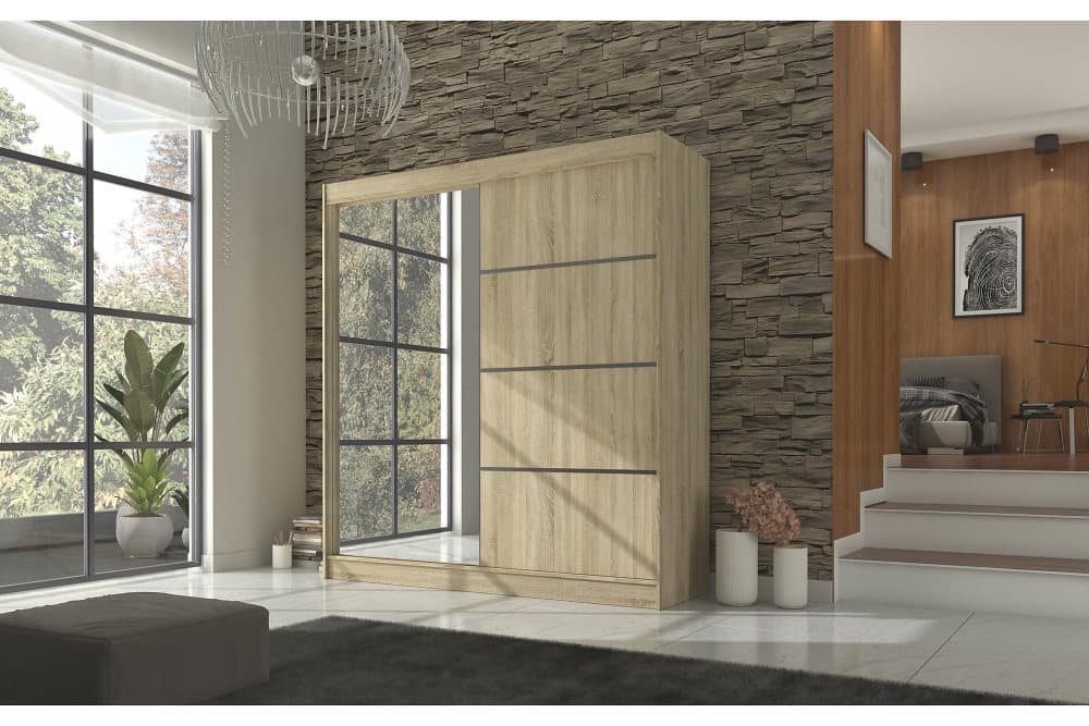 GILANA Garderob med Spegel 200x215 cm Sonomaek