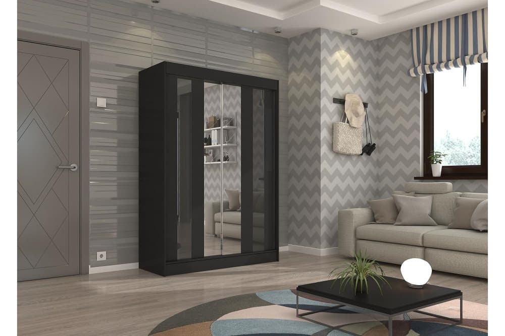 KINTA Garderob med Spegel 150x215 cm Svart