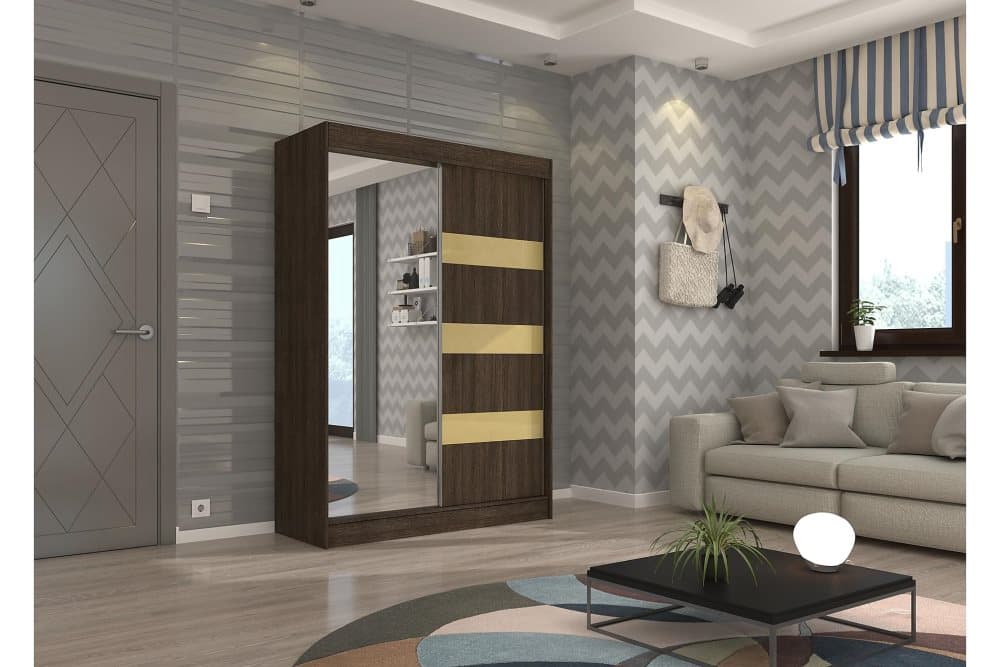 LAJES Garderob med Spegel 150x215 cm Wenge/Beige