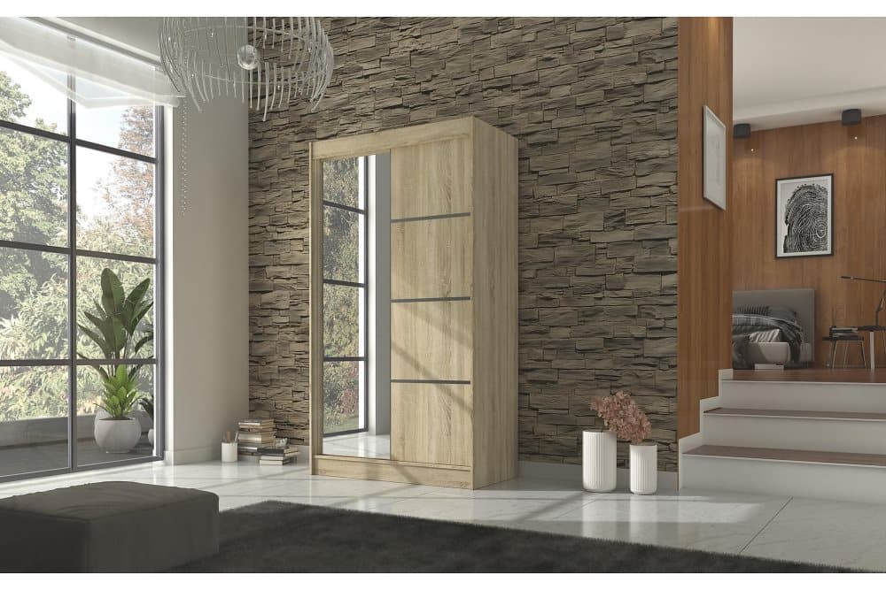 GILANA Garderob med Spegel 120x215 cm Sonomaek