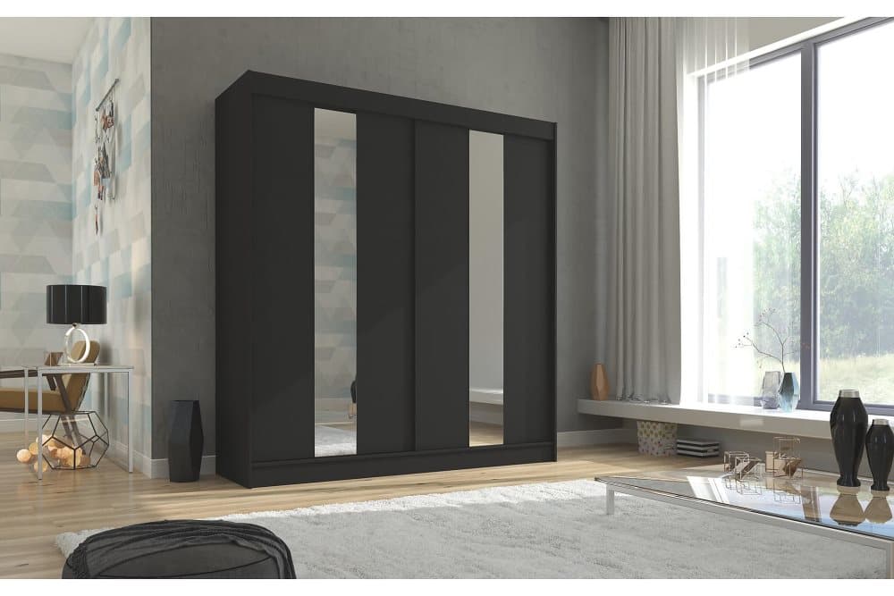 BALTOW Garderob med Spegel 200x215 cm Svart