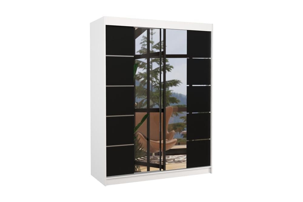 NORIAS Garderob med Spegel 150x200 cm Vit/Svart