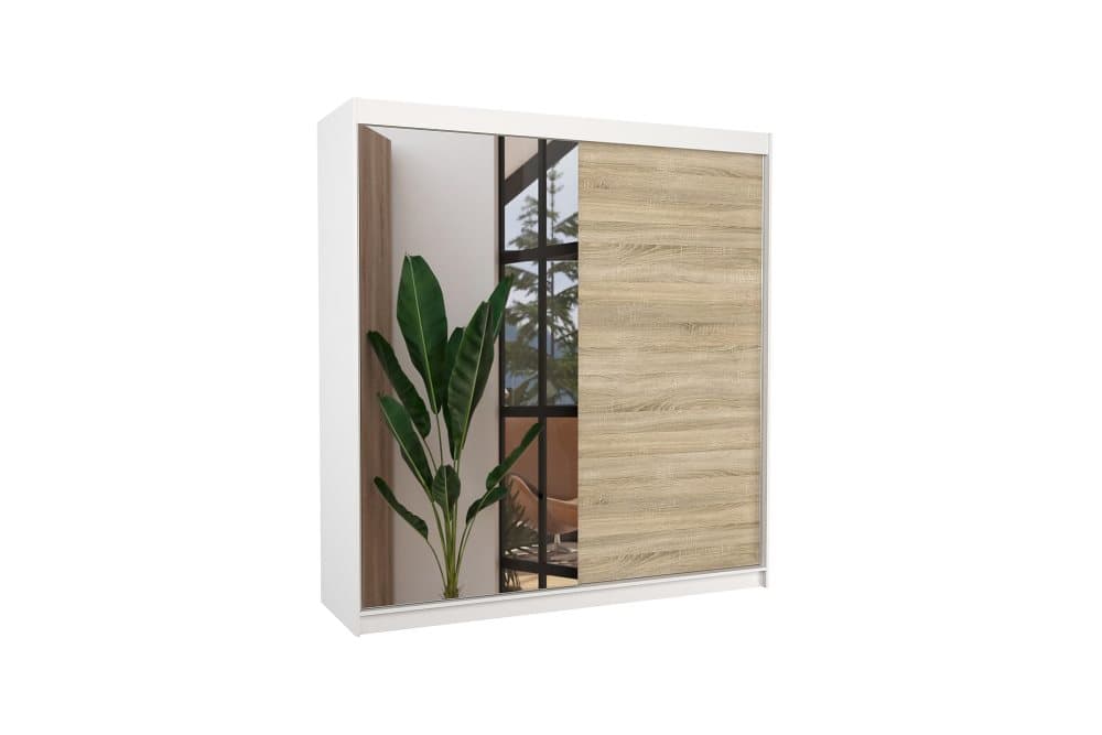 EDELLE Garderob med Spegel 200x215 cm Vit/Sandek