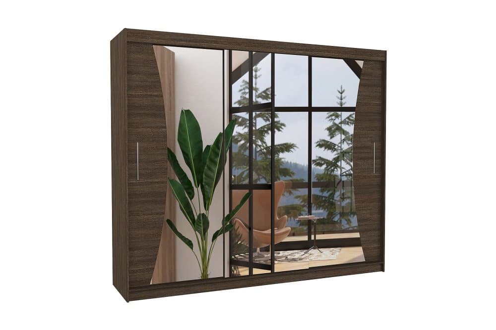 DIEST Garderob med Spegel 250x215 cm Mörkbrun