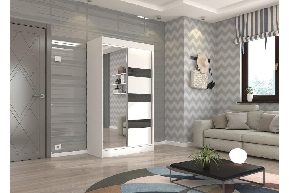 LAJES Garderob med Spegel 120x215 cm Vit/Svart