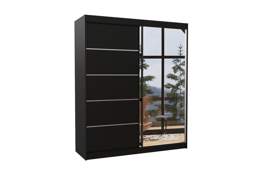 CARMAUX Garderob med Spegel 180x215 cm Svart