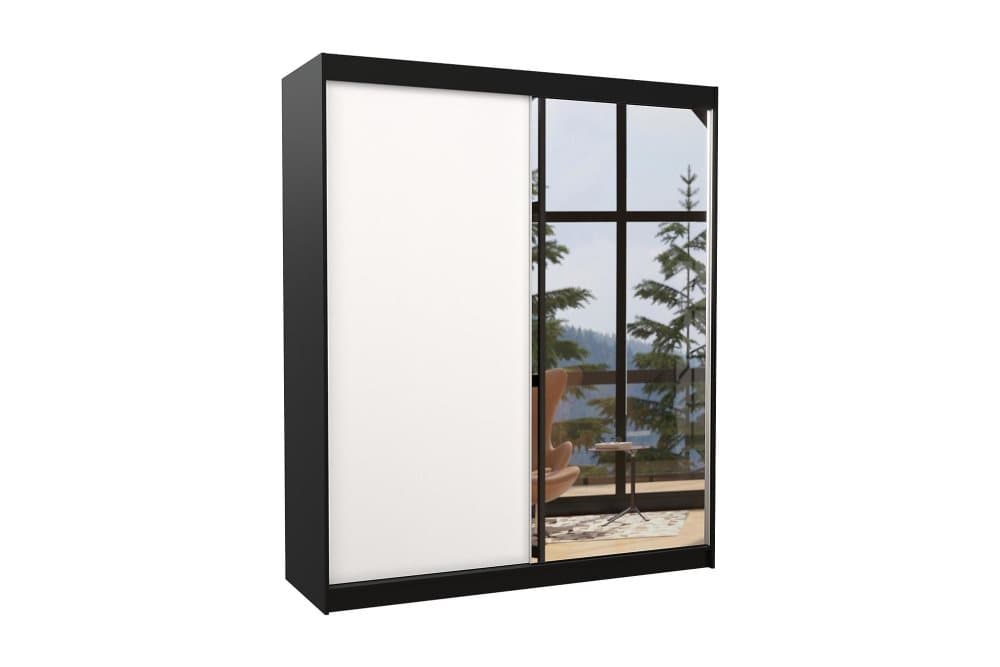 VIKKA Garderob med Spegel 180x215 cm Svart/Vit