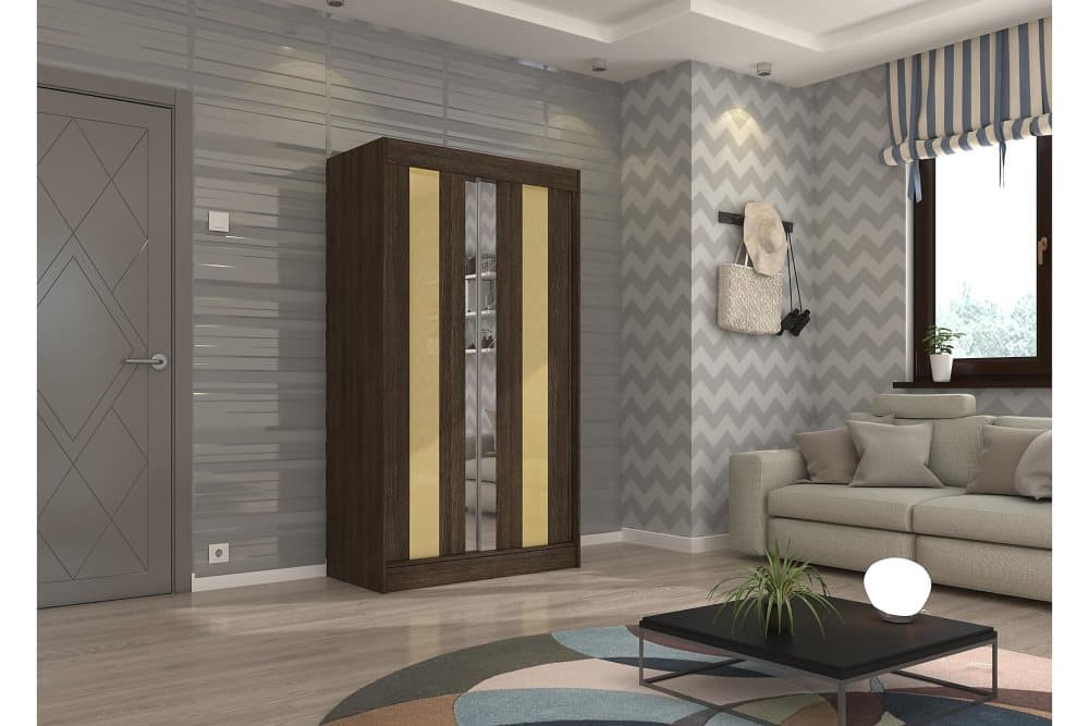 KINTA Garderob med Spegel 120x215 cm Wenge/Beige