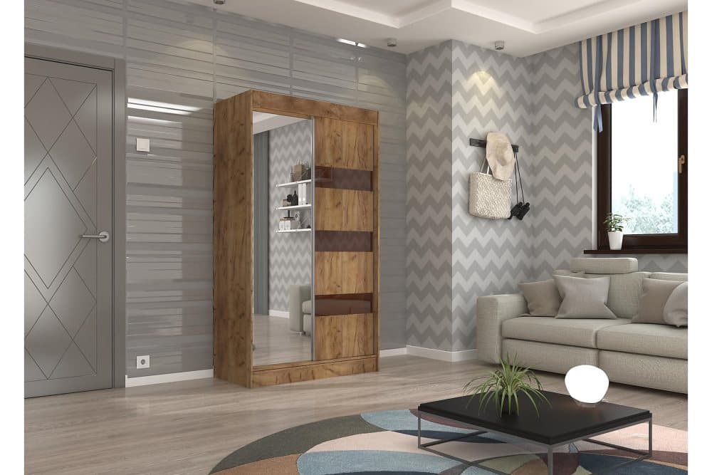 LAJES Garderob med Spegel 120x215 cm Mörkbrun/Natur