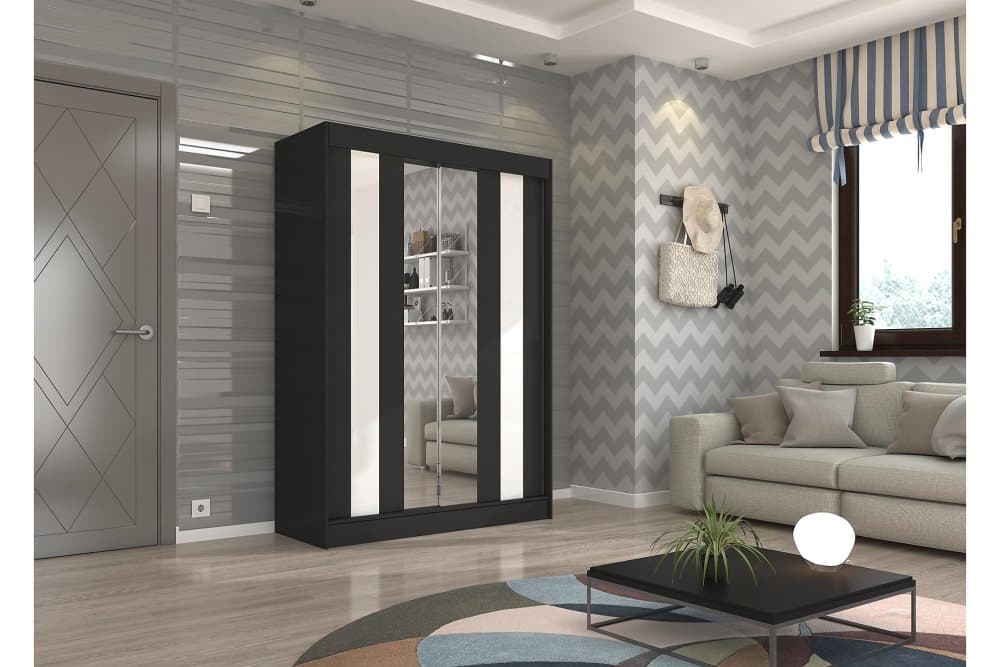 KINTA Garderob med Spegel 150x215 cm Svart/Vit