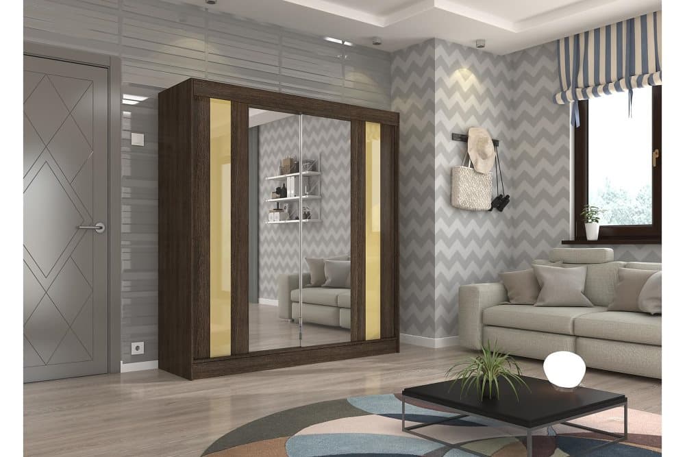 KINTA Garderob med Spegel 200x215 cm Wenge/Beige