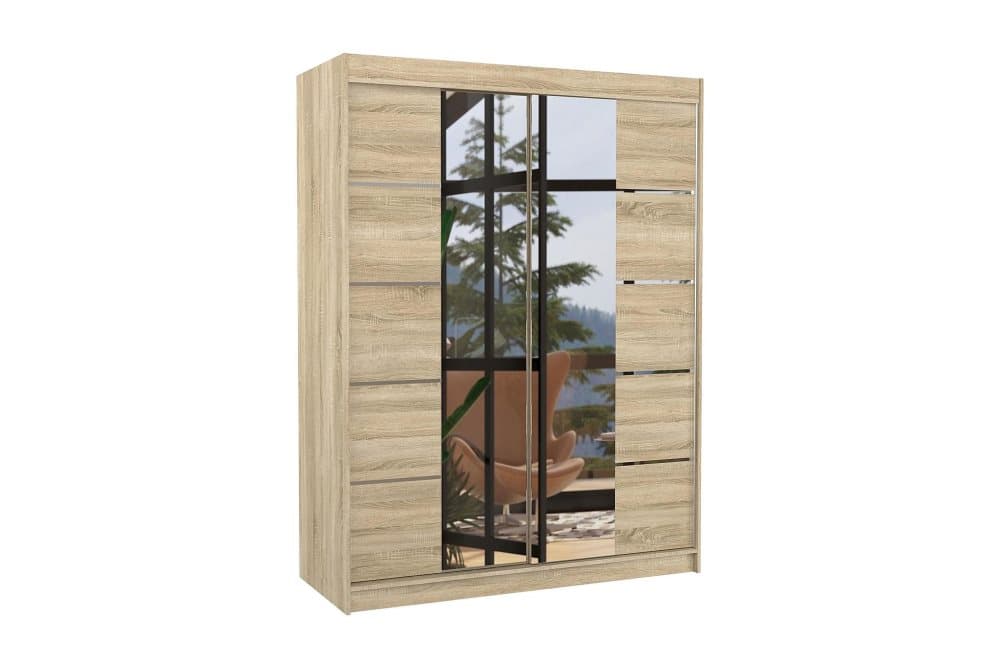 NORIAS Garderob med Spegel 150x200 cm Sonomaek