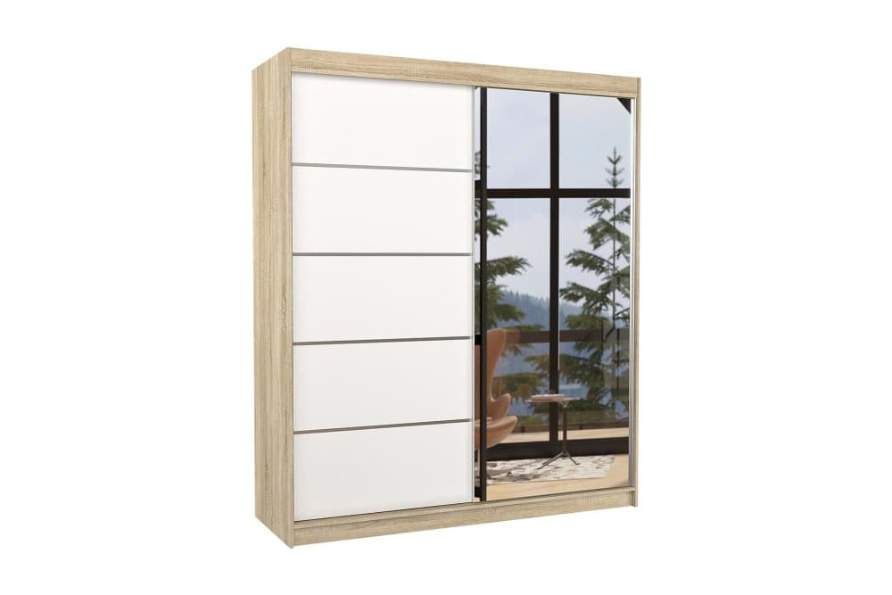 CARMAUX Garderob med Spegel 180x215 cm Sandek/Vit