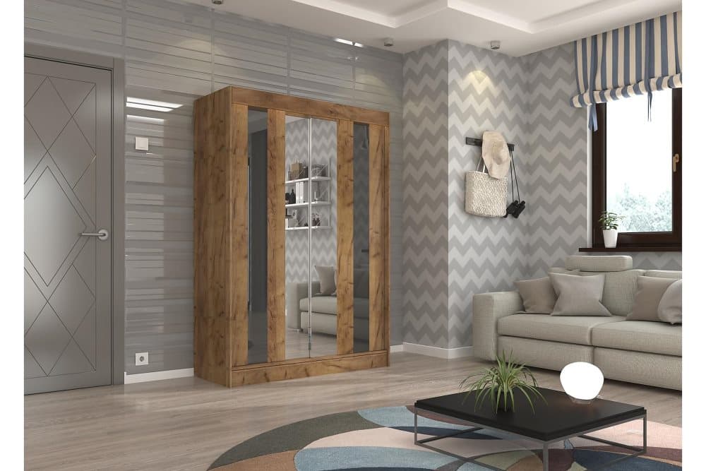 KINTA Garderob med Spegel 150x215 cm Natur/Svart