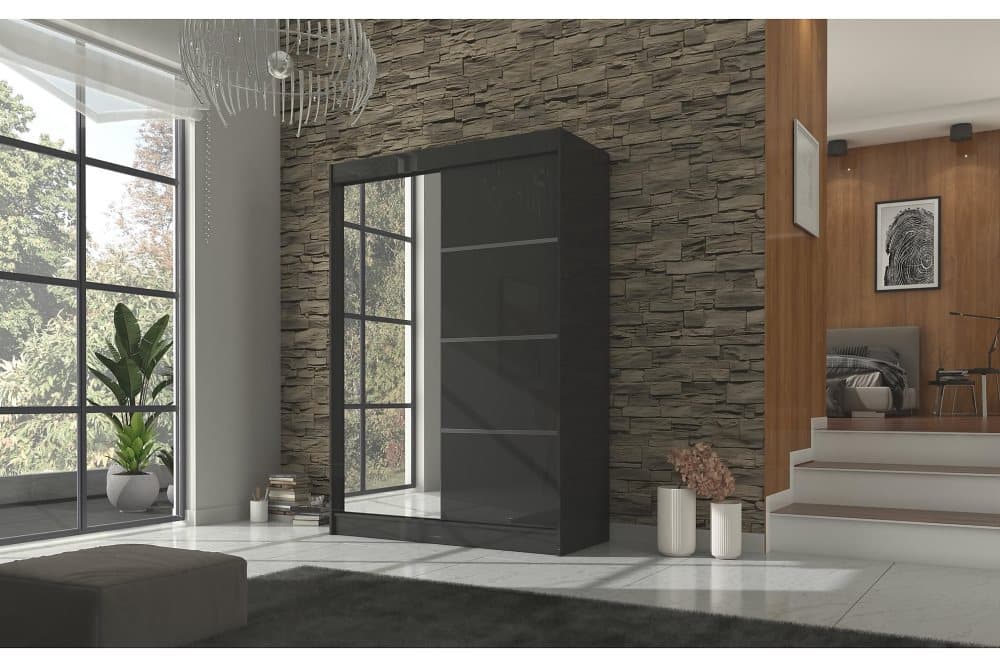 GILANA Garderob med Spegel 150x215 cm Svart