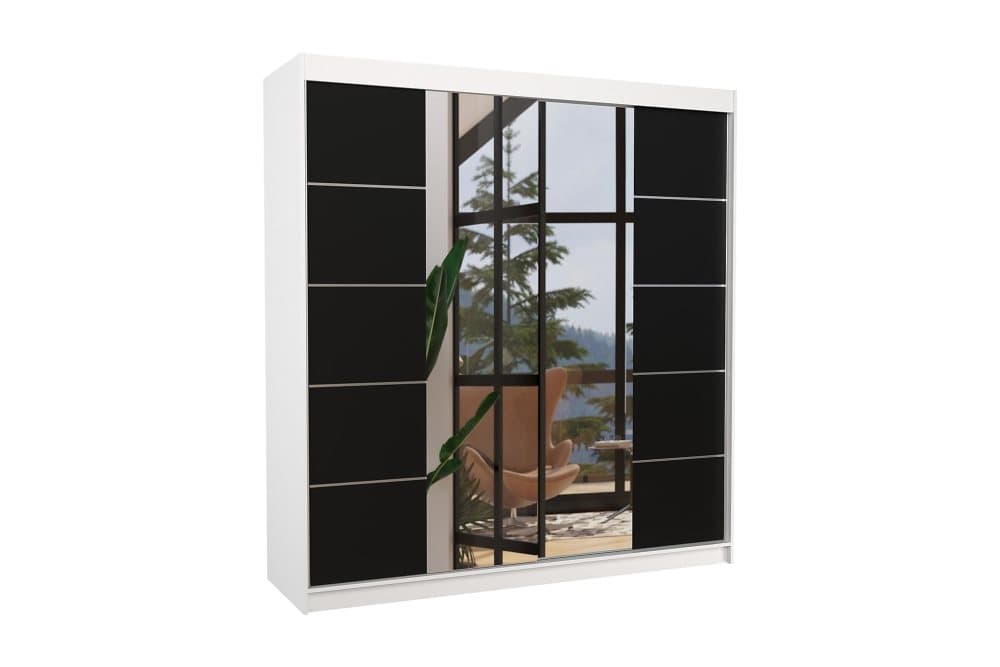 DALNEY Garderob med Spegel 200x215 cm Vit/Svart